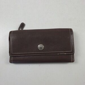 Coach Wallet Womens One Size Brown Leather Trifold Checkbook Snap Zip Pocket